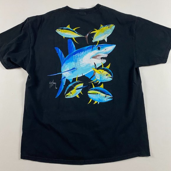 Vintage Guy Harvey Great White Shark Fish T Shirt Mens Large Nature Wildlife - Picture 1 of 11
